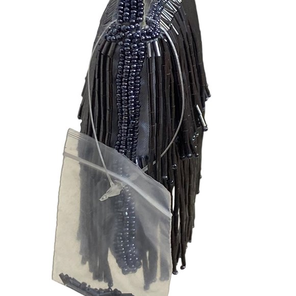 Women's Dressy Silver Grey Evening Bag with Beads - Picture 2 of 12